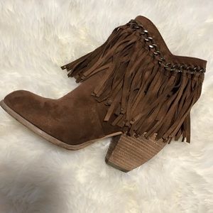 Brown fringe booties